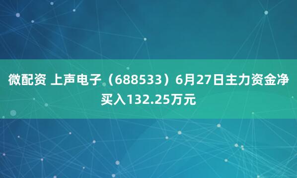 微配资 上声电子（688533）6月27日主力资金净买入132.25万元