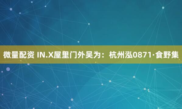 微量配资 IN.X屋里门外吴为：杭州泓0871·食野集